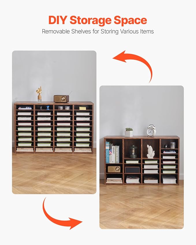 VEVOR Literature Organizer, 36 Compartments Office Mailbox with Removable Shelves, Wood Mailbox Sorter Particle Board Office Home Classroom Storage, File Sorter for File, Document, Paper, Retro Brown