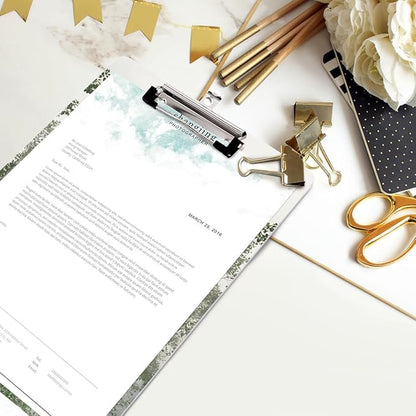 WAVEYU Cute Clipboard, Decorative Office School Fashion Hardboard Wood Nursing Clip Board for Standard A4 Letter Size for Students, Women,12.5"x 9", Green