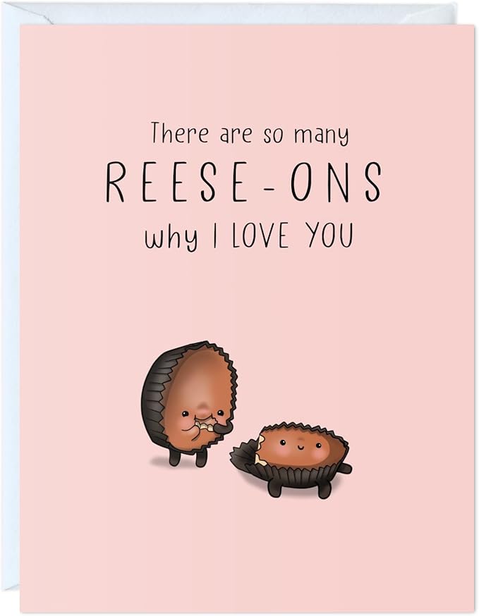 ALY LOU Cute Anniversary Card, Birthday Card for Her Him/Girlfriend Wife/Husband Boyfriend, Friendship Thank You Kawaii Greeting Card (There are so many reese-ons why I love you)