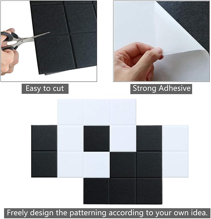 Large 11.8"x11.8" Felt Board Tiles for Wall with 30 Push Pins, Pack of 6 Pin Board Notice Boards for Home Office Kitchen, Bulletin Board Wall Tiles for Photos Memos