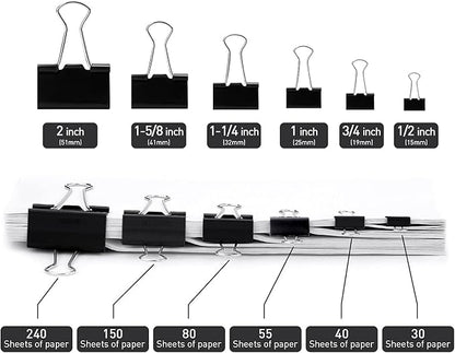 Binder Clips, 144 Pack, 1 Inch, Standard 25mm Clamps, Black, Capacity 0.47 Inch, Small Clips, Binder Clips Small Size, Small Paper Clips, Office Clips