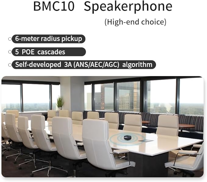 BMC10 Speakerphone • Conference Speaker with Microphone • 360°Voice Pickup • 5 POE Cascades • Advanced Noise Reduction • USB-C Plug & Play • Compatible with Zoom,MS Team,Skype
