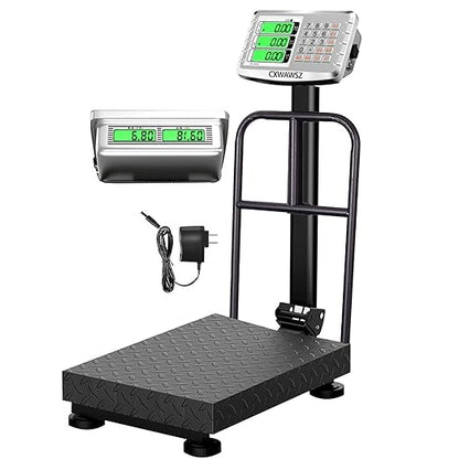 660LBS Industrial Platform Scale Weight Computing Digital Scale Floor Platform Scale with Removable Guardrail Perfect for Postal Luggage Shipping Mailing Weighing LB/KG
