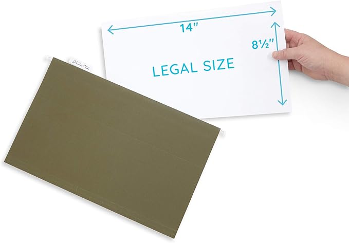 25 Blue Summit Supplies Legal Size Hanging File Folders – Standard Green Hanging File Folders Legal Size, Durable 12pt Paper with Plastic Tab and Paper Inserts Included