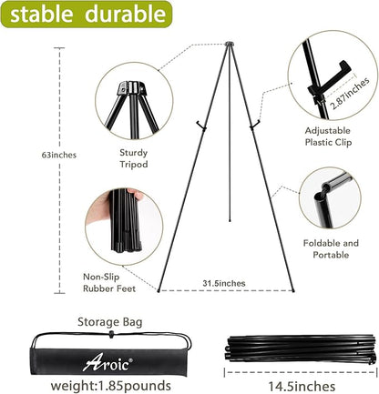 AROIC 63" Easel Stand for Display, 3 Pack Portable Foldable Metal Easel, Easels for Signs Wedding Logos,Arts, Painting,Adjustable Floor Easels with 3 Storage Bag