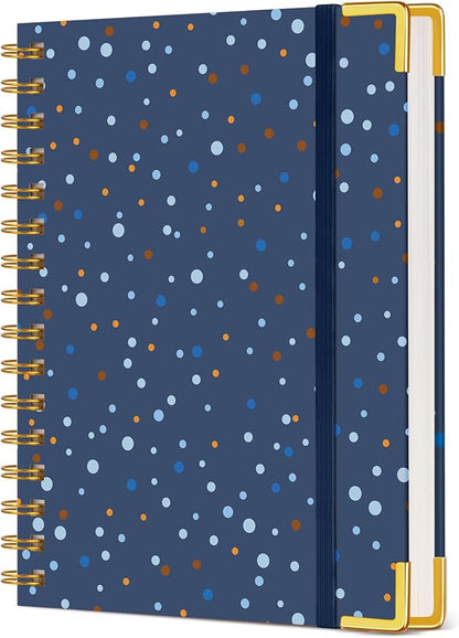 Cute Spiral Notebook Journal for Women, 160 Pages Lined Notebooks 5.75” x 8.38”, A5 Hardcover Spiral Journals with 100 GSM Thick Paper, College Ruled Notebook for Writing Work School, Navy Dots