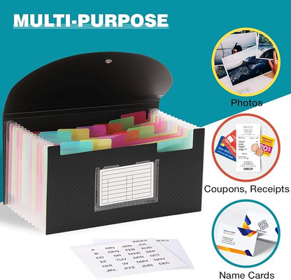 H4D Check Size 13 Pocket Expanding File Folder, Accordion File Organizer Wallet Case for Coupon Receipt Storage, 10 x 5.5 inches, Black