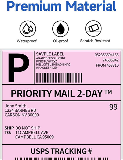 Phomemo 241bt Labels - Packs of 500 4X6 Per Fan-Fold Thermal Labels Compatible with Phomemo 241bt, D520BT, B246D Label Printer, Shipping Label for Bussines, Home, Office, Commercial Grade, Pink