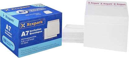 200 Qty Printable A7 Invitation Envelopes 5.25X7.25 inches Cards, Self Seal 120GSM white Paper Envelopes for Invitations, Papers, Photos, Documents, Wedding, Baby Shower, Easy to Seal