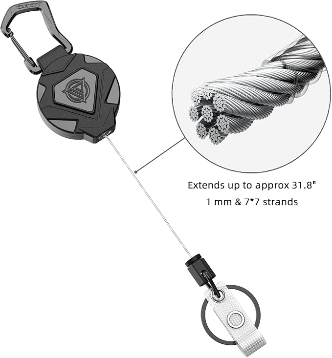 Oaridey 2 Pack Retractable Keychain Heavy Duty, Badge Reels Retractable, Tactical ID Badge Holder with Upgraded Zinc Alloy Carabiner, 31.5'' Coated Steel Cord, Bearing 8.0 oz