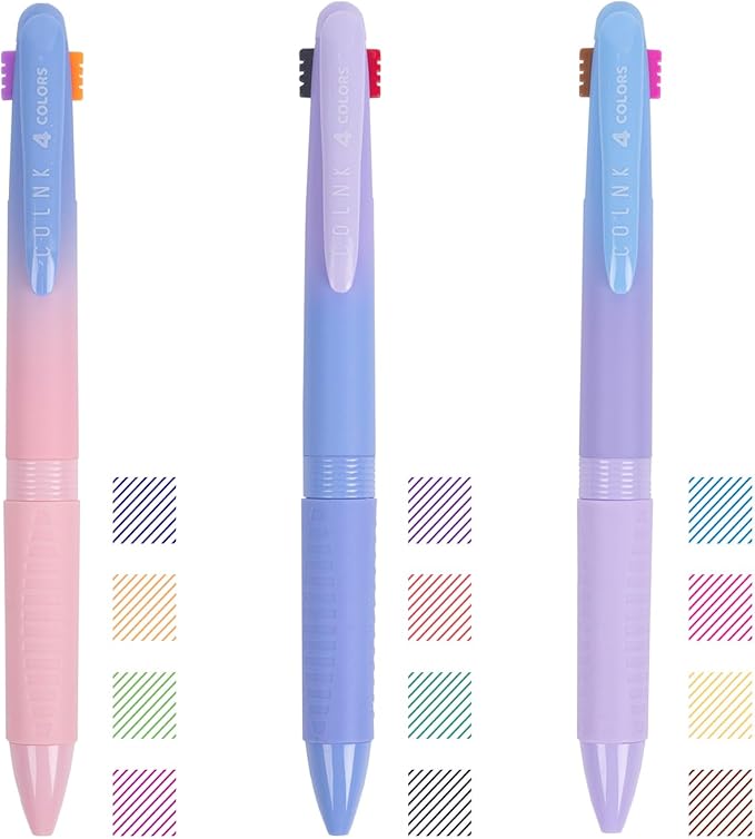 COLNK 4 Colors Ballpoint Pens in 1,Multicolor Ballpoint Pen Assorted Ink Colors,4-in-1 Colored Pens 0.7 Ballpoint for Journaling and Organizing,3 Counts-12 ink colors