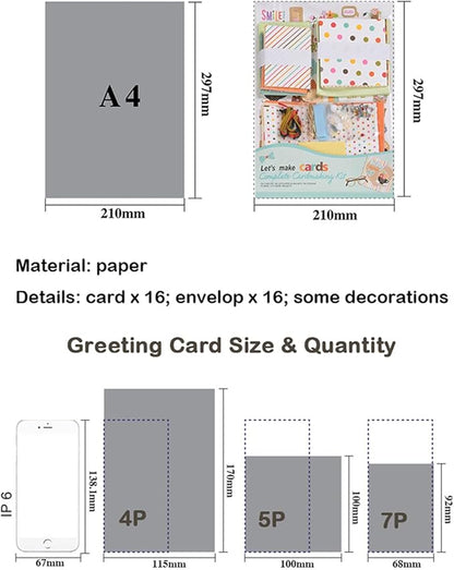 Huralona Handmade DIY Greeting Card Kits includes 16 Blank Cards 16 Colorful Envelopes with Decoration Accessories for Craft Birthday Thanksgiving Christmas Wedding Invitation Card Making Green