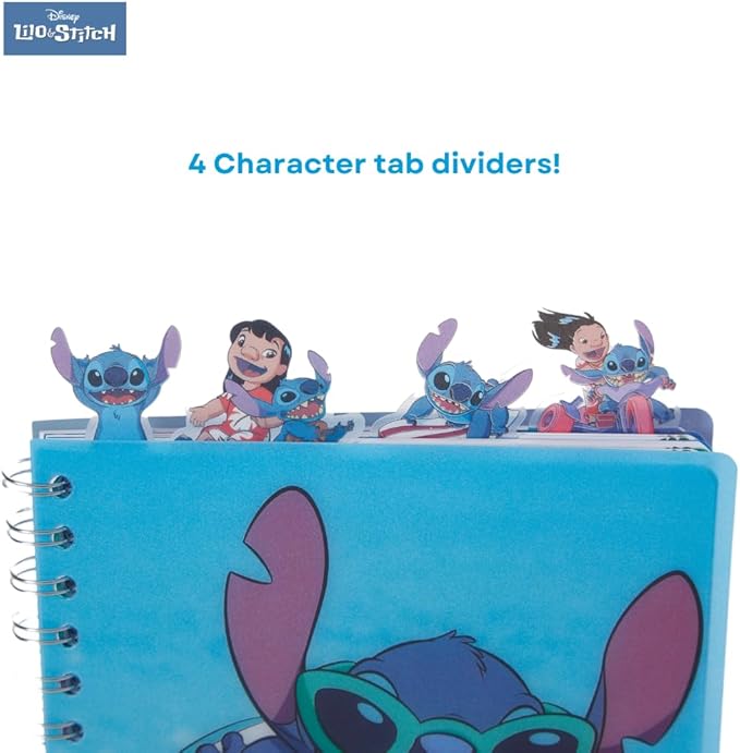 Innovative Designs Disney Lilo and Stitch Tab Journal Notebook, Spiral Bound, 96 Lined Pages, 8 x 7 inches, Blue