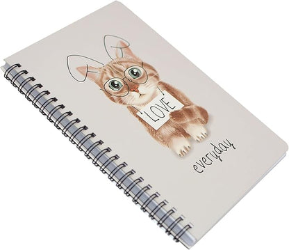 Yansanido Spiral Notebook, 4 Pcs A5 Thick Cat Design Hardcover 8mm Ruled 4 Color 80 Sheets -160 Pages Journals for Study and Notes (Cat)