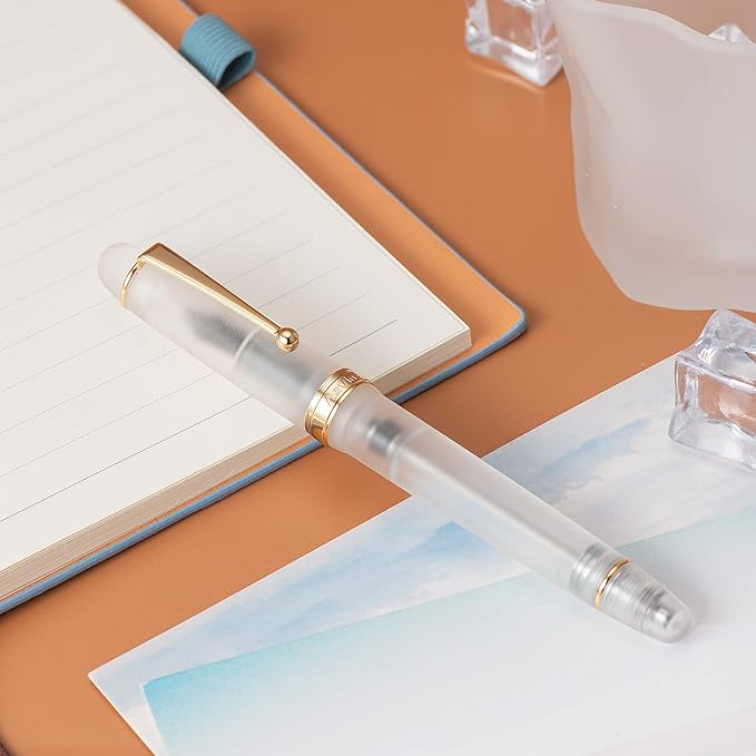 Asvine V126 Vacuum Filling Fountain Pen Extra Fine Nib, Frosted Transparent Clear Acrylic, Large-Capacity with Gift Case