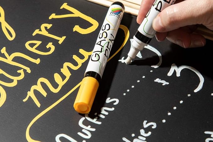 Glass Pen Window Marker: Liquid Chalk Markers for Glass, Car Marker or Mirror Pen with Washable Paint - Graduation Car Windows, Storefront Window, Wedding, Parade, Party & Holiday (Yellow, Fine Tip)