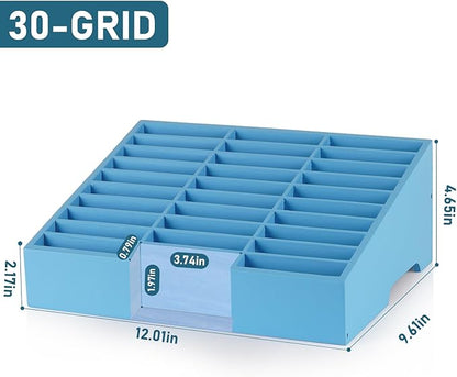 Wooden 30-Grid Cell Phones Storage Box Desktop Mobile Phone Holder Organizer for Office School Classroom (30-Grid Blue)