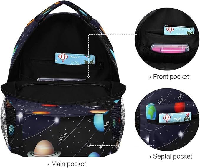 Blueangle Colorful Solar System Printing Computer Backpack - Lightweight School Bag for Boys Girls Tenns