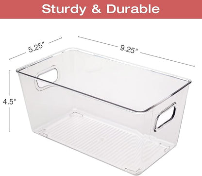 Excello Global Products 9.25" x 5.23" x 4.52" Rigid Plastic Clear Storage Bins for organizing and storing household goods, food, or Office supplies (Pack of 6)