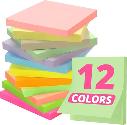 Sticky Notes, 12 Pads, 3x3 inches, Morandi Self-Stick Note Pads, Perfect for Office, Study, and Daily Life Organization - Morandi