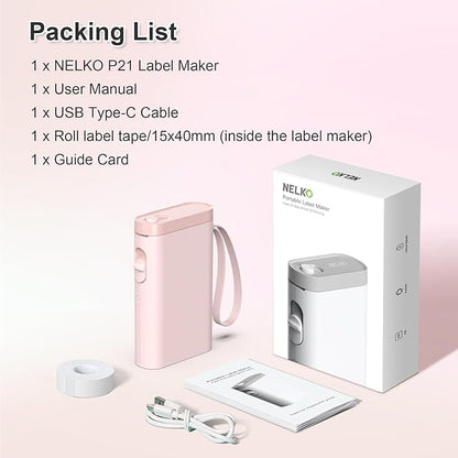 Nelko Label Maker Machine with Tape, P21 Bluetooth Label Printer, Wireless Mini Label Makers with Multiple Templates for Organizing Office Home, Pink