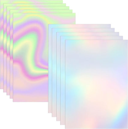 2 Types Transparent Holographic Overlay Lamination Vinyl A4 Size Self-Adhesive Laminate Waterproof Vinyl Sticker Paper, 10 Sheets 8.25 x 11.7 Inches