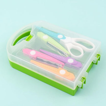 6Pcs/Set Craft Scissors Decorative Paper Edge Scissors With Storage Box Set, 5 Kinds Zig Zag Edges Scissors Great for DIY Projects Paper Card,Photo, Scrapbook,Office School Home Manual (Green)