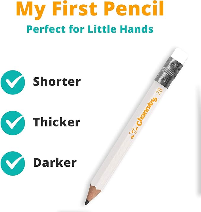 Channie's My First Pencil, Easy-to-Hold Jumbo Pre Sharpened Pencils #2 for Preschoolers, Kindergarteners & 1st Graders, White Wooden 2B Fat Pencils for Kids Ages 3-7, Pack of 2 (5 Each) & Sharpener