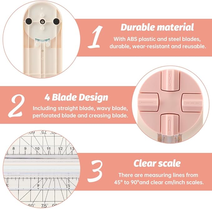 Paper Cutter,4-in-1 Paper Trimmer,Photo Cutter,Multi-Function Scrapbooking Tool with Dial Blades of Straight,Wave,Perforated,Creasing for Cutting Paper,Coupons,Postcards,Card