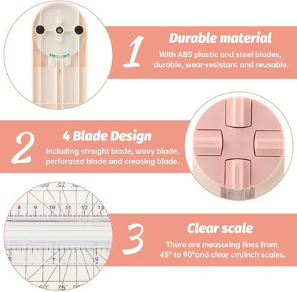 Paper Cutter,4-in-1 Paper Trimmer,Photo Cutter,Multi-Function Scrapbooking Tool with Dial Blades of Straight,Wave,Perforated,Creasing for Cutting Paper,Coupons,Postcards,Card