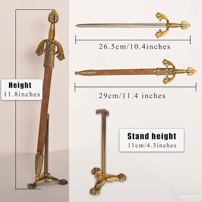 Metal Stainless Steel Sword Letter Opener with Stand,Medieval Vintage Gold Handle,Mini Sword,Lightweight Hand Envelope Slitter,Special Gift