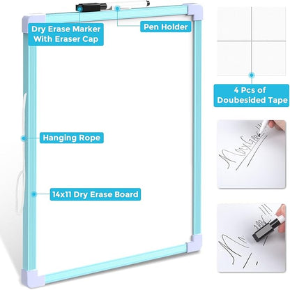 MaxGear Blue Small Dry Erase Board, 11"x14" Double-Sided Hangable White Board with a Dry Erase Marker, Portable Whiteboard for Home School Office - Planning Writing Learning Drawing