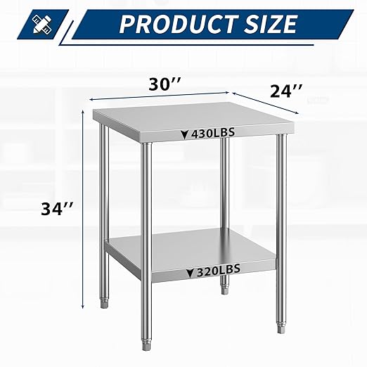 Stainless Steel Table for Prep & Work with Wheels 24 x 30 Inches, NSF Commercial Heavy Duty Food Prep Worktable with Undershelf for Restaurant, Home and Hotel Christmas Preparation Table
