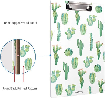 WAVEYU Clipboard, Cute Clipboard, Letter Size Decorative Clipboard Cactus Design with Low Profile Clip, Retractable Key Hole for Hanging Paperboard for Office School, Cactus (12.5"x9")