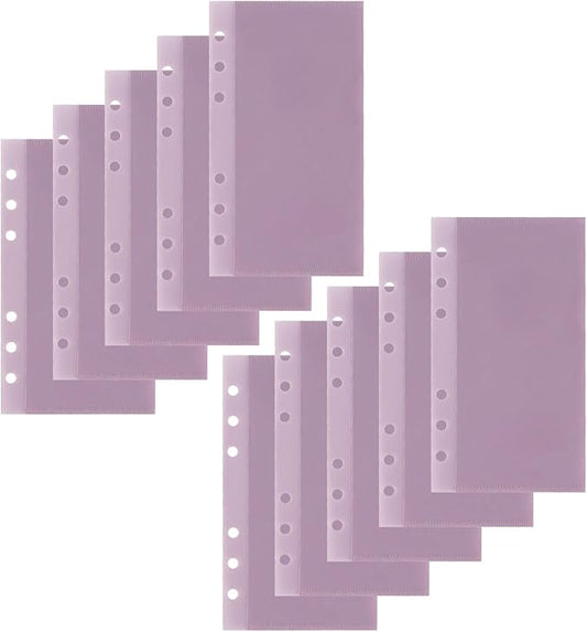 A6 Binder Pockets with No Zipper, Koqye Blue 10 Pcs Plastic Zipless Budget Envelopes, Two Pockets Frosted Cash Envelopes Money Bag for Budgeting, Cash Stuffing (Purple-2set)