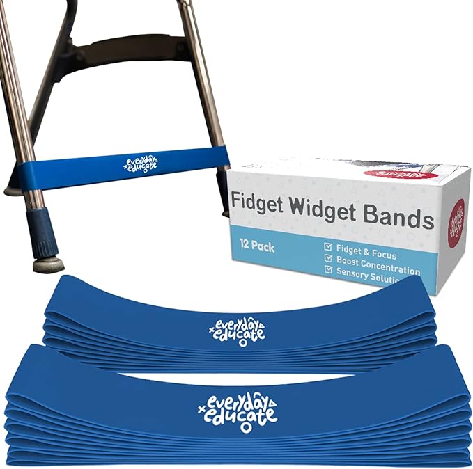 Chair Bands for Kids with Fidgety Feet - Fidget Bands for Classroom Chairs, Feety Bands, Sensory Flexible Bands, ADHD Chair Bands for kids, Anti-Snap Bands for Desk and Seats Blue (Pack of 12)