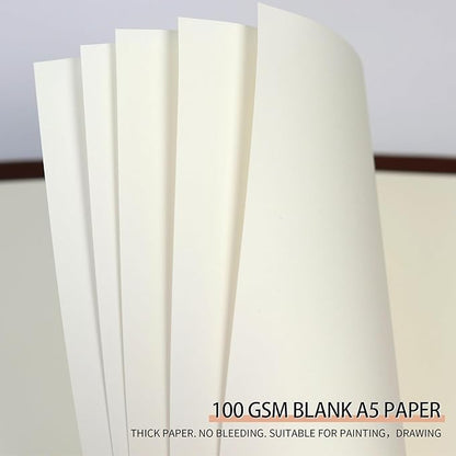 A5 Blank Refill Paper, A5 Loose Leaf Paper 6 Hole Notebook Refills for 6 Ring Refillable Binder Notebook Planner Diary Journals Painting -Blank Pages,80 Sheets/160 Pages