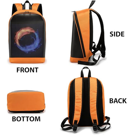 LED Color Screen Customizable photo/icon Backpack,Water-Resistant Travel Bag with USB Port and Comfortable Padding, Orange
