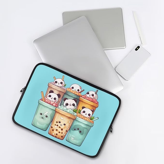 Cute Panda Laptop Sleeve for Women Girls 13 inch Laptop Protector with Versatile Uses Computer Sleeve Neoprene Lap Top Case Ideal Gifts for Daily Use School Travel Tablet Bag Blue