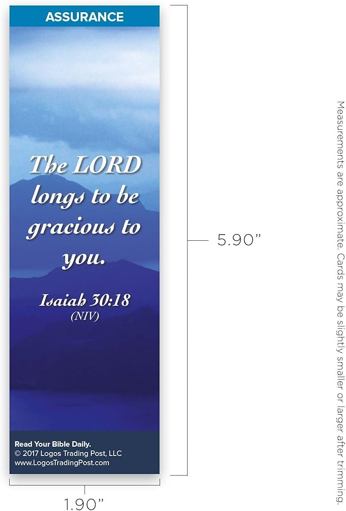 Christian Bookmark with Bible Verse, Pack of 25, Assurance Themed, The Lord Longs to Be Gracious to You, Isaiah 30:18