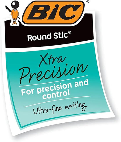 BIC Round Stic Xtra Precision Ball Point Pen, Black, 12 Pack- Pack of 2