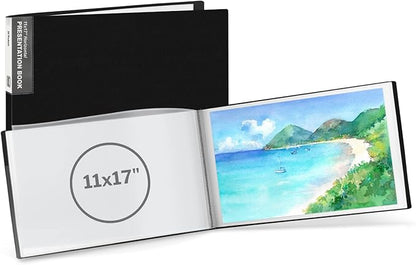 Dunwell 11x17 Portfolio Binder (Black, Horizontal), Presentation Book with 24 Pockets, Large 11 x 17 Art Portfolio Folder, Acid-Free Poly Cover and Sleeves