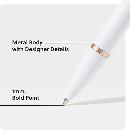 U Brands Monterey Ballpoint Pens, Set of 12, White and Rose Gold, Bold (1.0 mm) Point, Black Ink