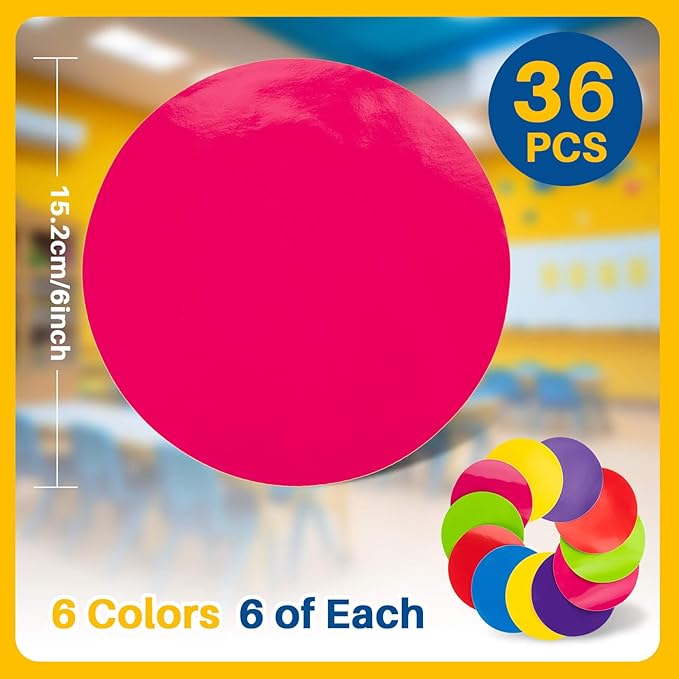 Sukh 36 PCS Table Spots - Carpet Dots for Classroom 6 Inch Dry Circles Stickers Spots Erase Multicolor Round Stickers Carpet Spots for Table Desk Floor Decor Classroom Teacher School Supplies