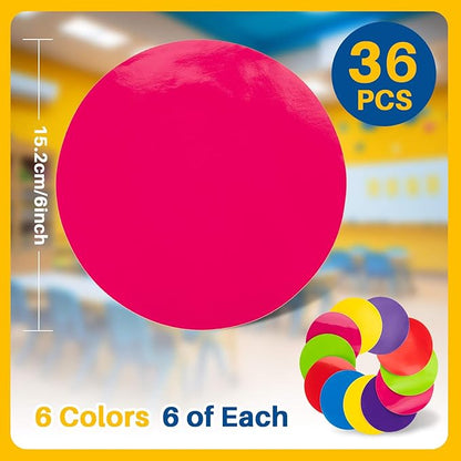 Sukh 36 PCS Table Spots - Carpet Dots for Classroom 6 Inch Dry Circles Stickers Spots Erase Multicolor Round Stickers Carpet Spots for Table Desk Floor Decor Classroom Teacher School Supplies