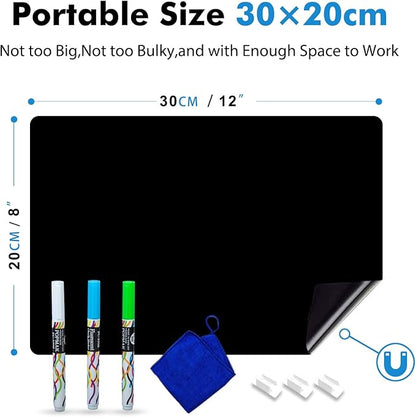 Magnetic Black Dry Erase Board Sheet 12" x 8" for Fridge, Easy to Read with 3 Bright Colors Chalk Markers, Small Refrigerator Magnet Whiteboard for Family Planner Grocery List