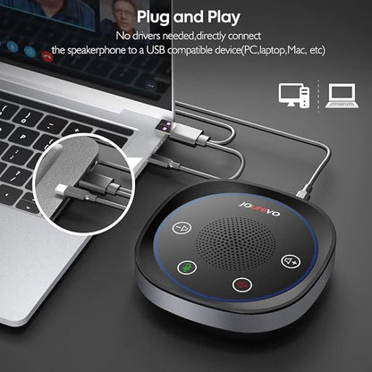 JOUNIVO USB Speakerphone, Omnidirectional Computer Speaker with Microphone,Plug and Plays Portable Speaker with Microphone for Holding Meetings Anywhere with Immersive Sound
