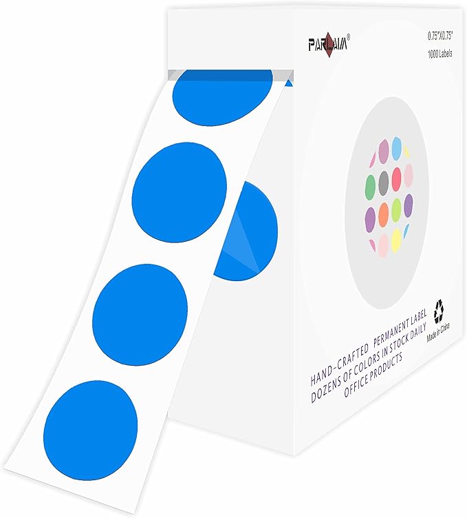 PARLAIM 3/4" Round Color Coding Circle Dot Labels in Roll, 1000 Stickers per Dispenser Box, 0.75 inch Diameter for Classroom Home Organization, Blue