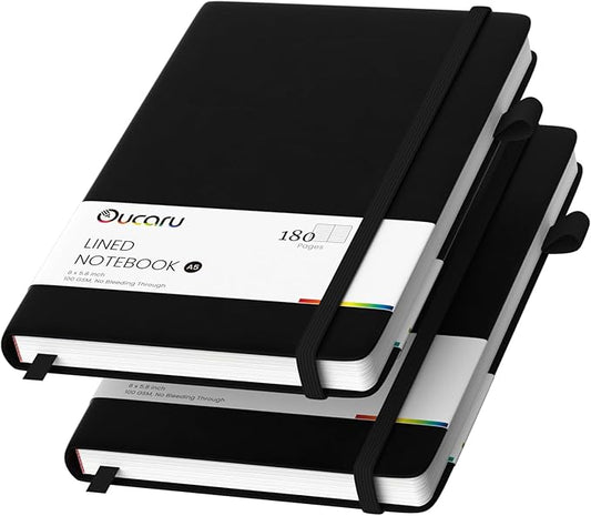 Lined Journal Notebook, 2 Pack, 180 Pages, A5 Journals for Writing, 100 GSM Thick Paper, Small Notebooks Daily Journal for Women Men Work, Business, School, Travel Supplies