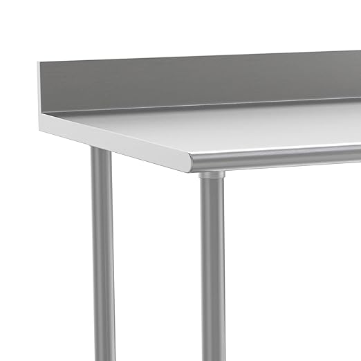 Flash Furniture Reese Commercial Stainless Steel Prep/Work Table for Back Kitchen, 430 Stainless Steel, 18 Gauge, Adjustable Shelf, 4" Backsplash, 30" x 36"